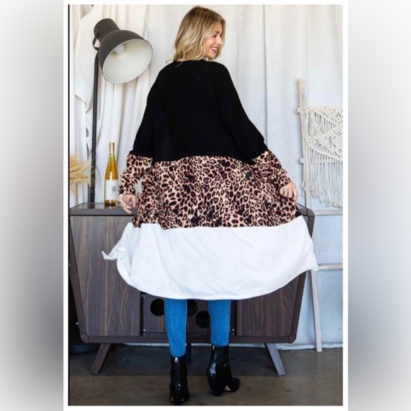 💼 Leopard / Animal Print Open Cardigan w/ Color Block - Picture 4 of 4